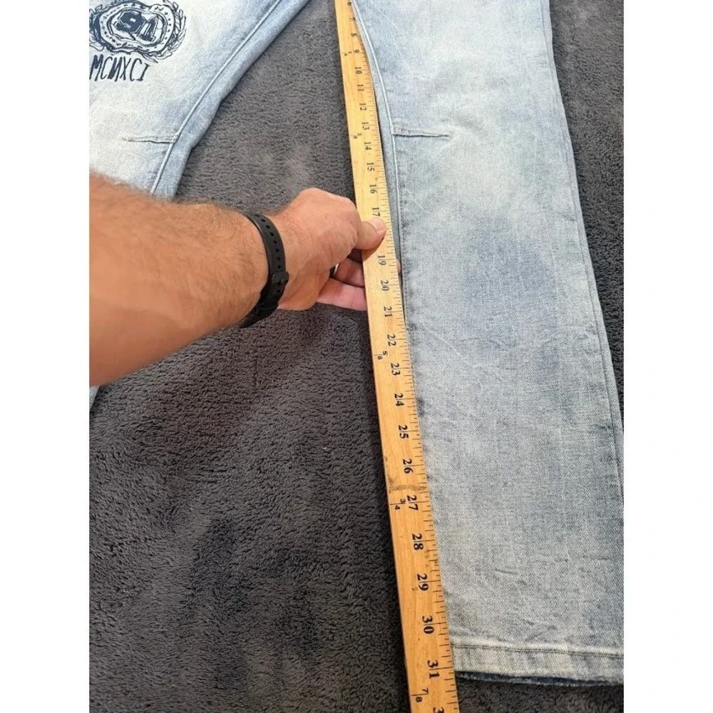 Smoke Rise Mens Light Wash Distressed Patched Graphic Denim Jeans Slim Fit 34x31